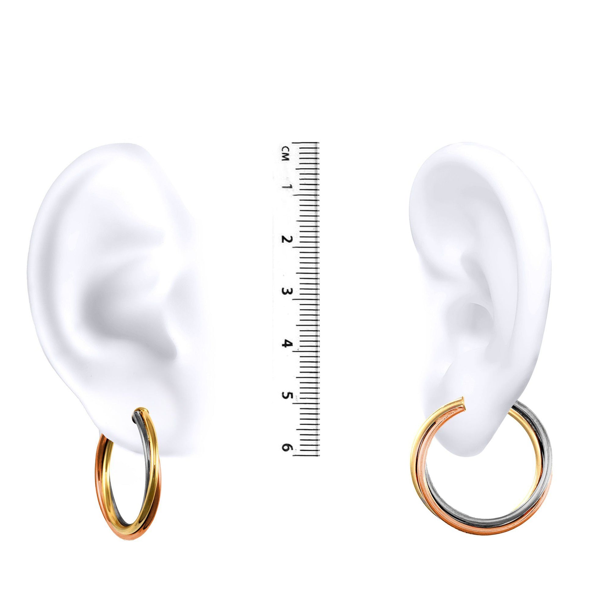 9ct 3-Colour Gold  Russian Wedding Ring 3mm Hoop Earrings 29mm - JER092