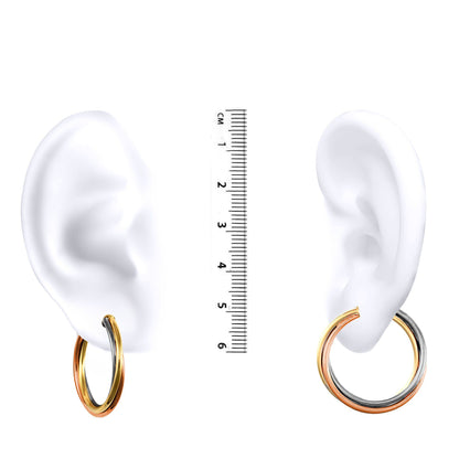 9ct 3-Colour Gold  Russian Wedding Ring 3mm Hoop Earrings 29mm - JER092