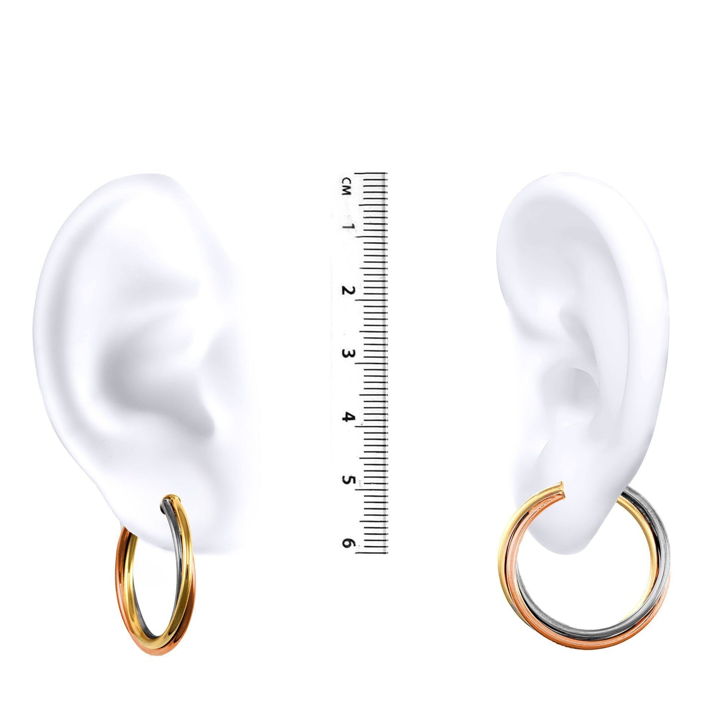 9ct 3-Colour Gold  Russian Wedding Bond Twisted Hoop Earrings 29mm - JER092