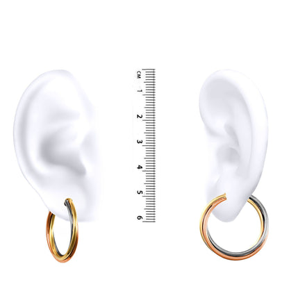 9ct 3-Colour Gold  Russian Wedding Bond Twisted Hoop Earrings 29mm - JER092