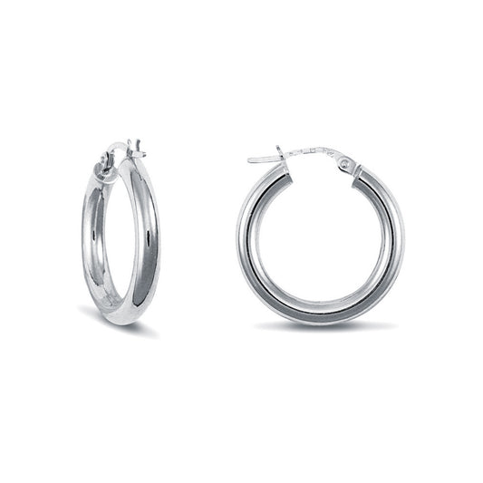 Ladies 9ct White Gold  Polished 3mm Hoop Earrings 20mm - JER127