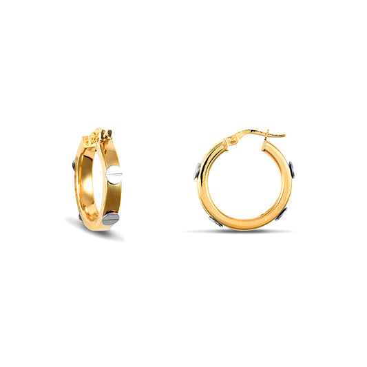 9ct 2-Colour Gold  Rectangular Tube Screw Hoop Earrings - 25mm - JER131