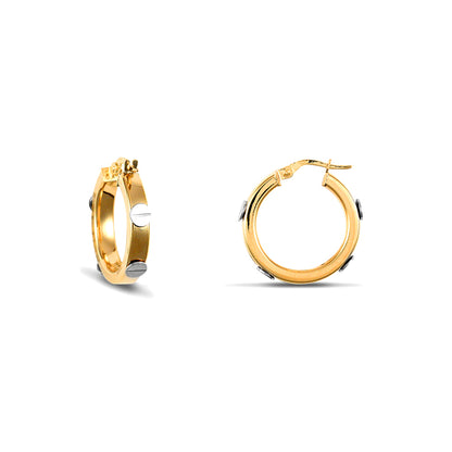 9ct 2-Colour Gold  Rectangular Tube Screw Hoop Earrings - 25mm - JER131