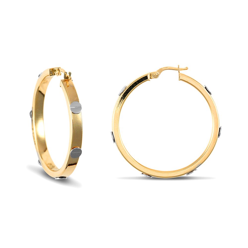 9ct 2-Colour Gold  Rectangular Tube Screw Hoop Earrings - 40mm - JER134