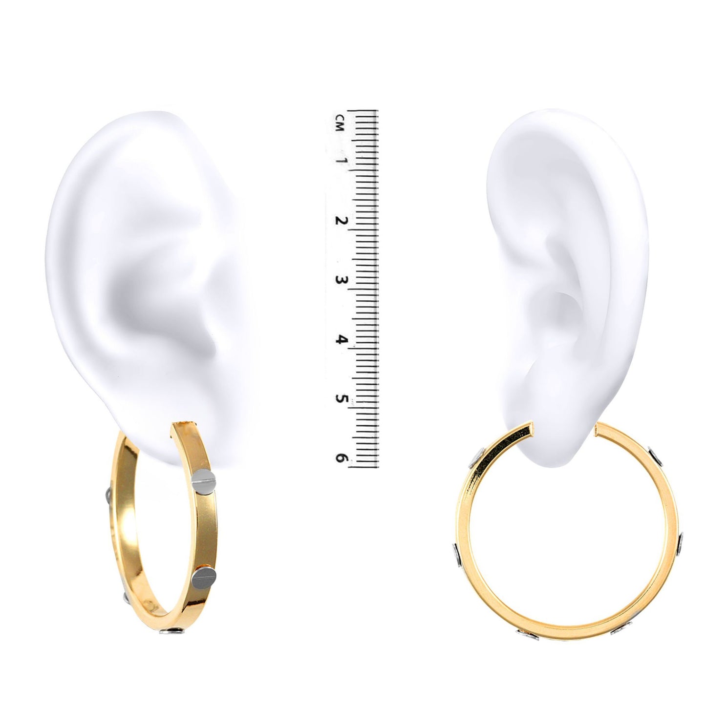 9ct 2-Colour Gold  Rectangular Tube Screw Hoop Earrings - 40mm - JER134