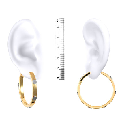 9ct 2-Colour Gold  Rectangular Tube Screw Hoop Earrings - 40mm - JER134