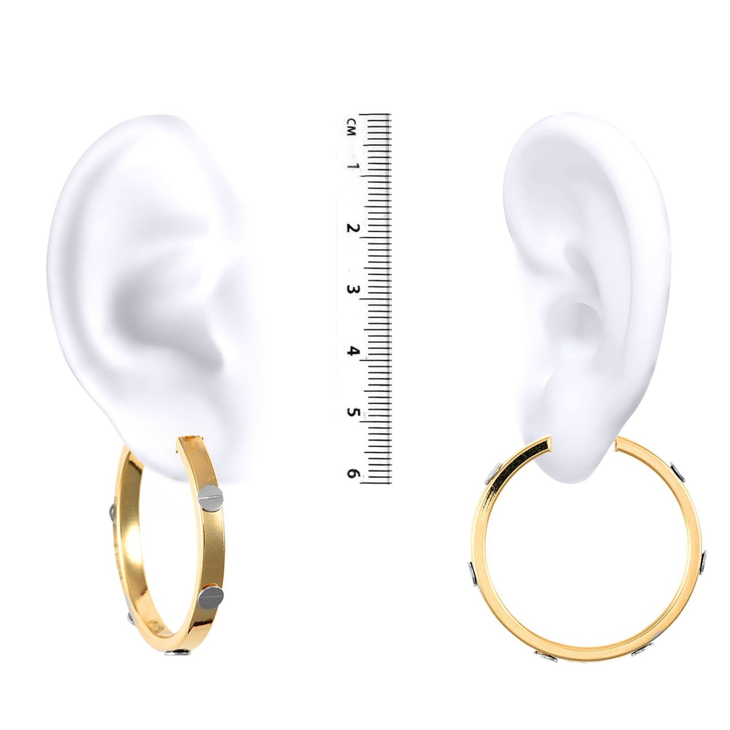 9ct 2-Colour Gold  Rectangular Tube Screw Hoop Earrings - 40mm - JER134