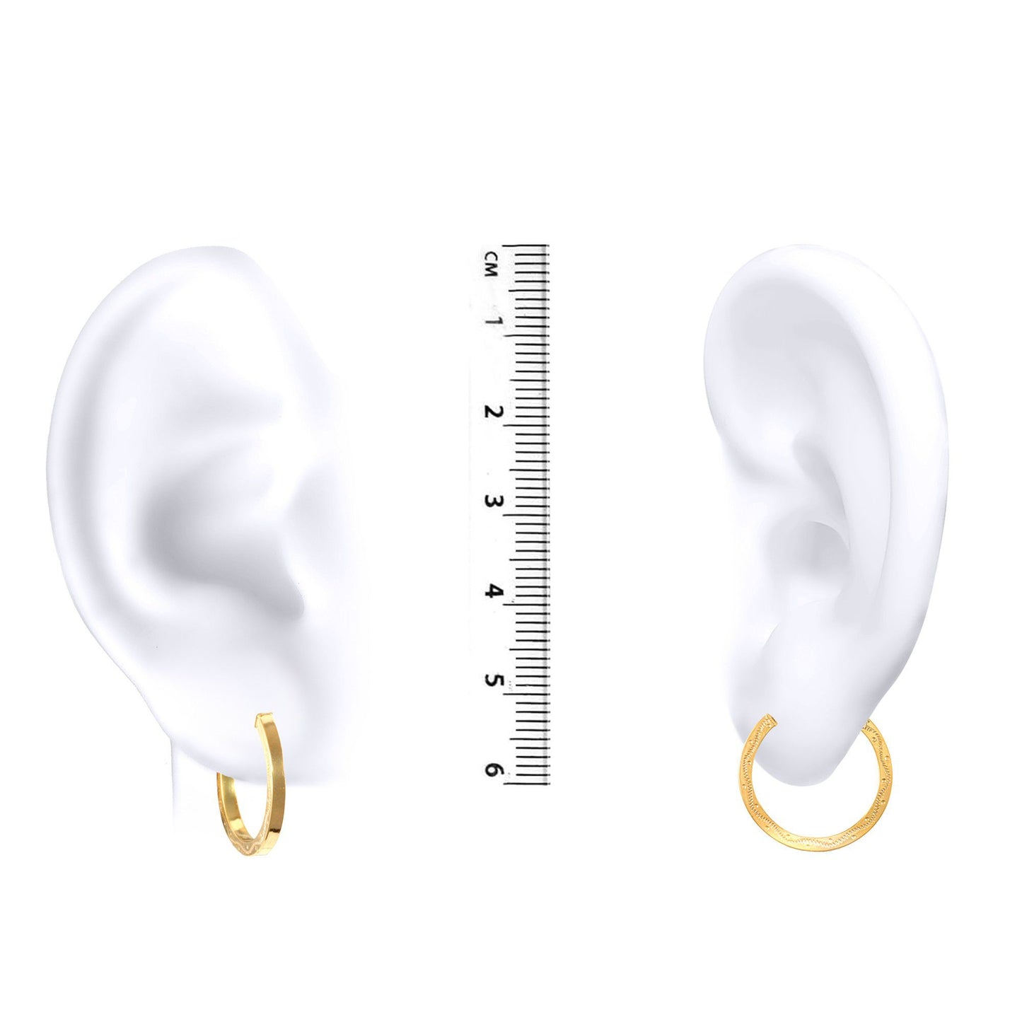 Ladies 9ct Gold  Floral Engraved 2mm Hoop Earrings 18mm - JER144