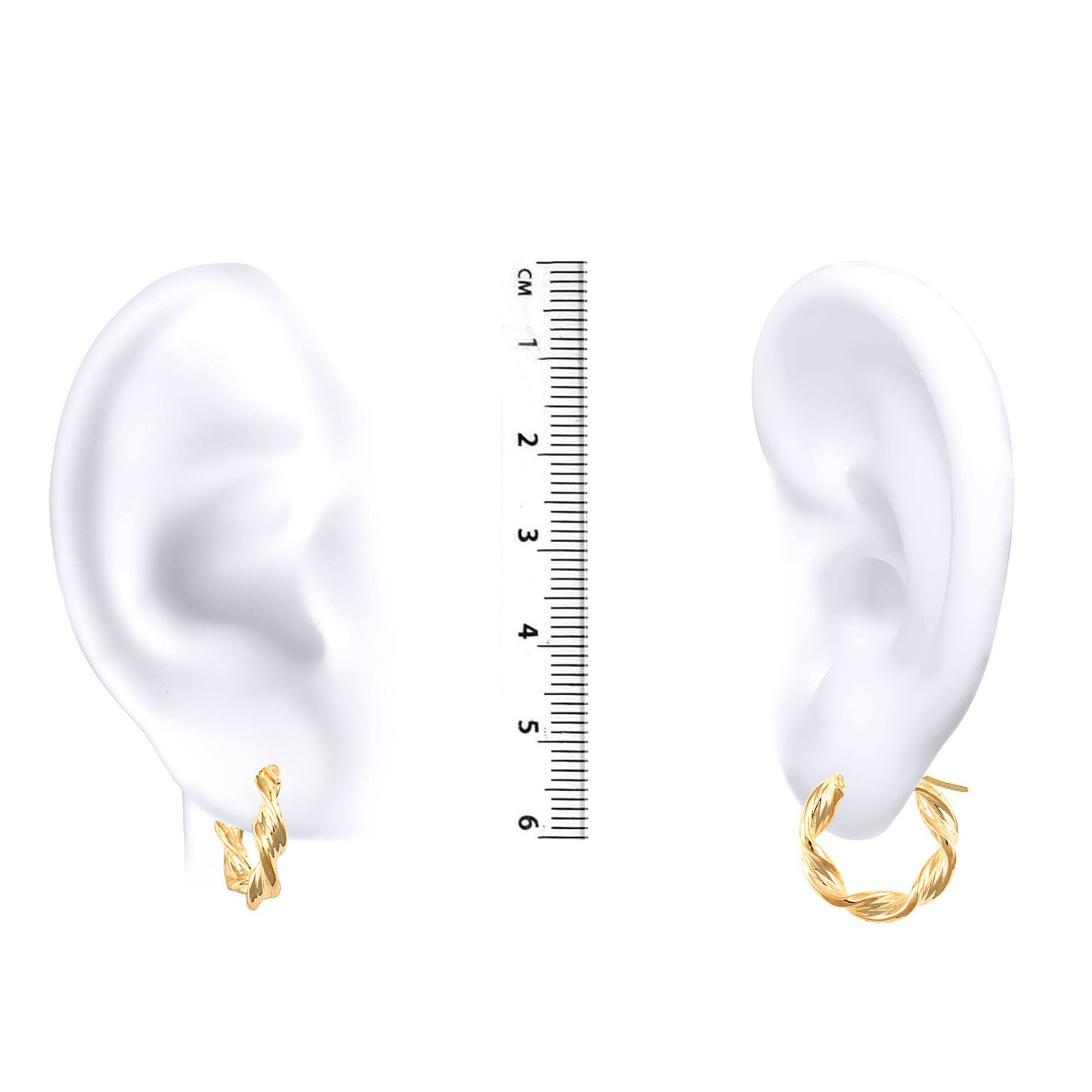 9ct Gold  Barked Platted Twist 3.5mm Hoop Earrings 17mm - JER149