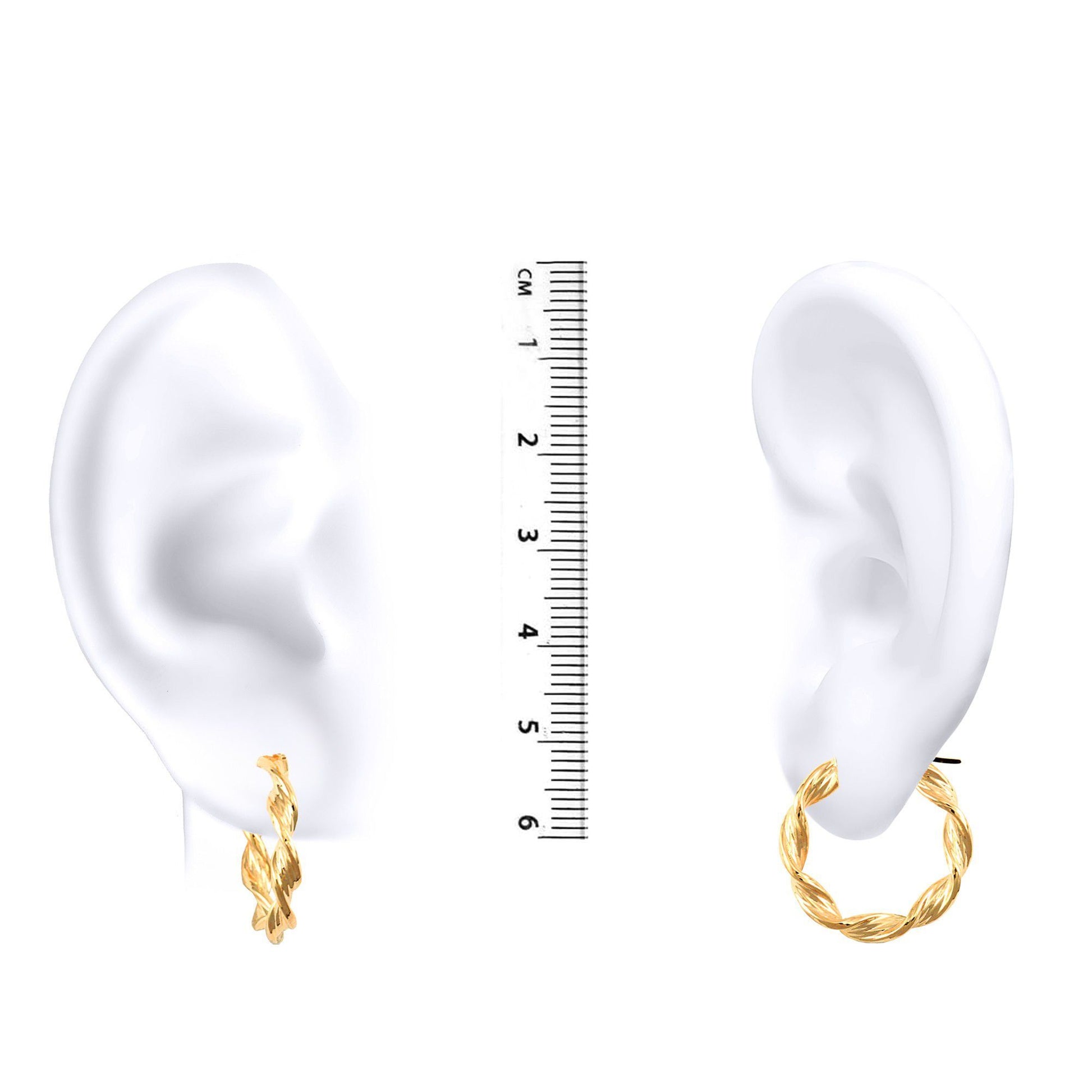9ct Gold  Barked Platted Twist 3.5mm Hoop Earrings 22mm - JER150