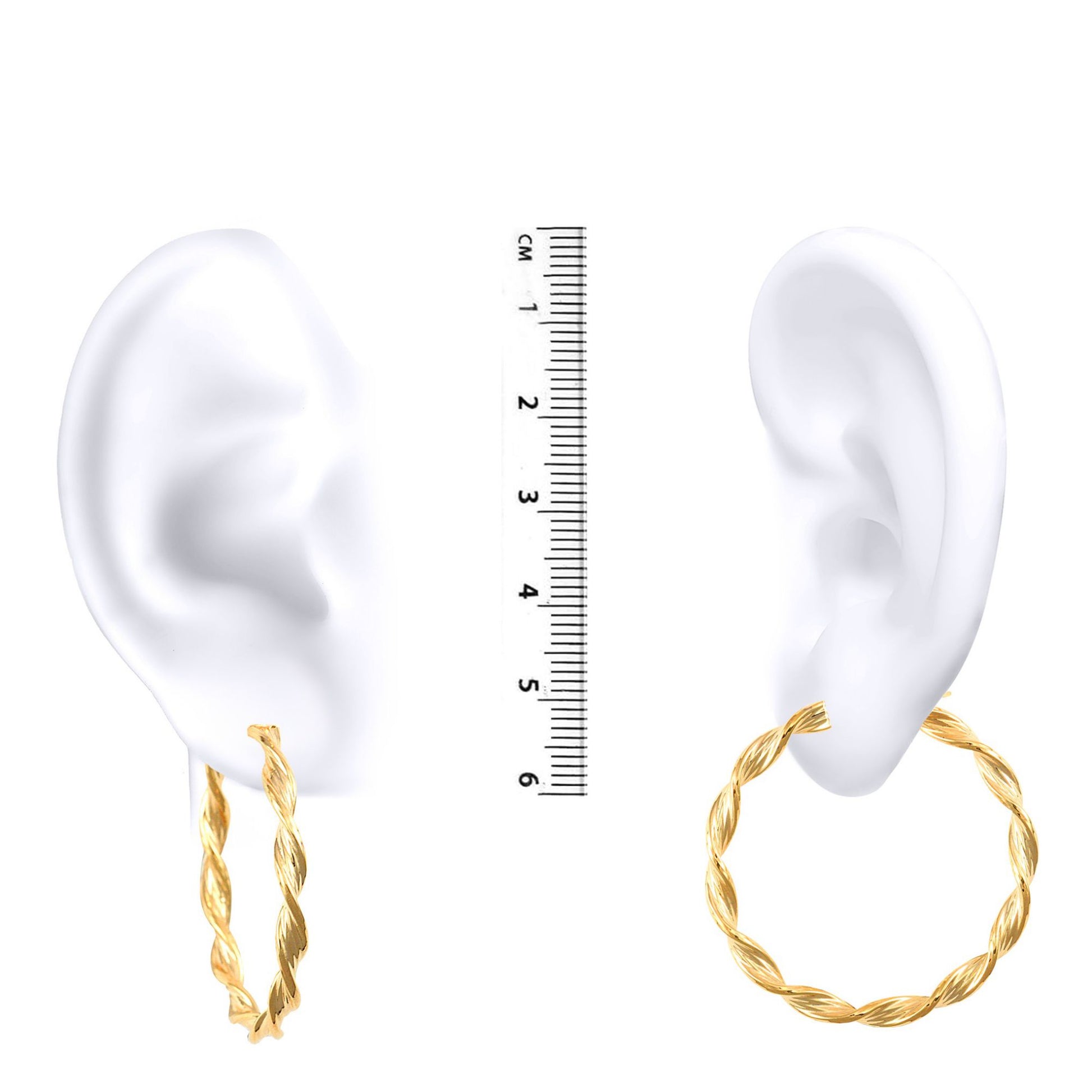 9ct Gold  Barked Platted Twist 3.5mm Hoop Earrings 37mm - JER152