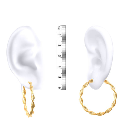 9ct Gold  Barked Platted Twist 3.5mm Hoop Earrings 37mm - JER152
