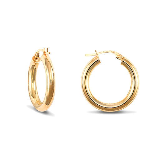 Ladies 9ct Gold  Polished 3mm Hoop Earrings 20mm - JER178