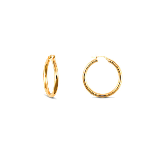 Ladies 9ct Gold  Polished 3mm Hoop Earrings 30mm - JER179B