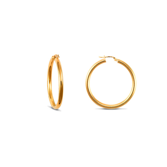 Ladies 9ct Gold  Polished 3mm Hoop Earrings 35mm - JER179C