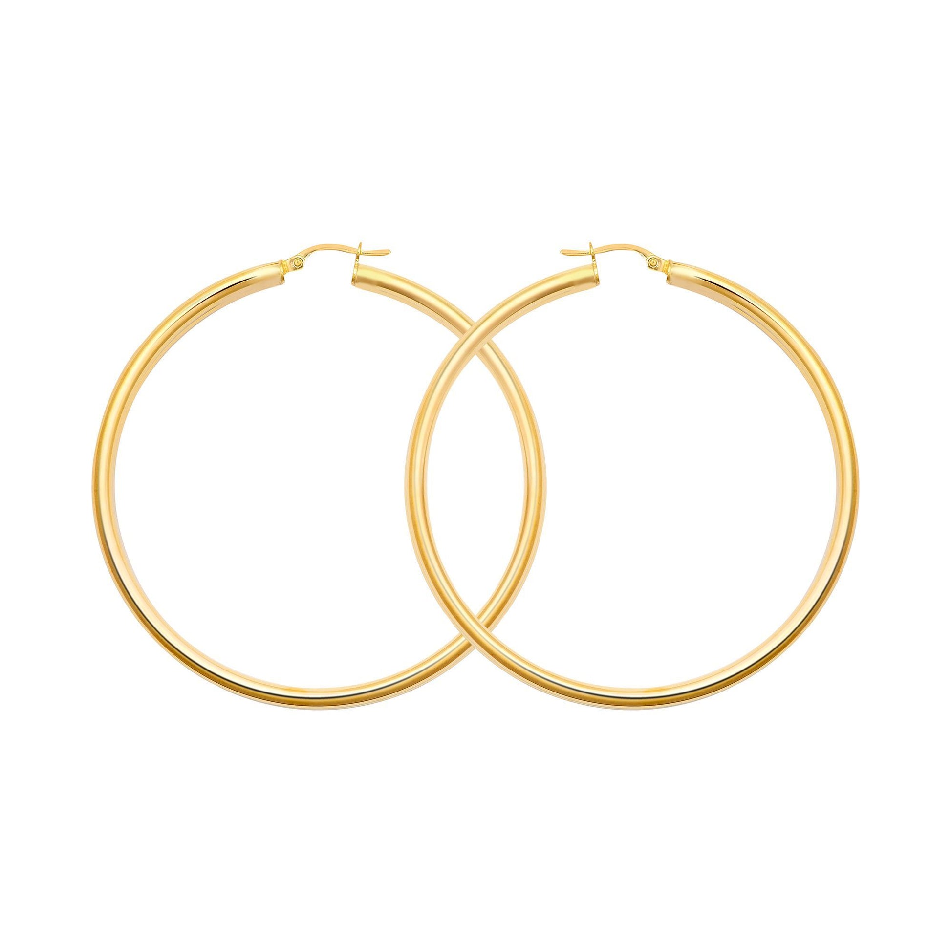 Ladies 9ct Gold  Polished 3mm Hoop Earrings 55mm - JER179E
