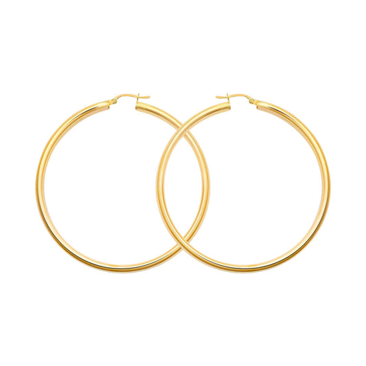 Ladies 9ct Gold  Polished 3mm Hoop Earrings 55mm - JER179E
