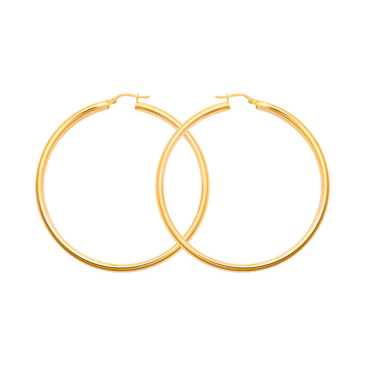Ladies 9ct Gold  Polished 3mm Hoop Earrings 55mm - JER179E