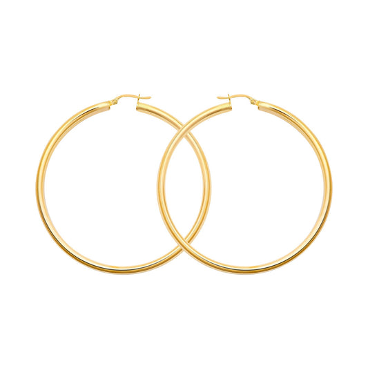 Ladies 9ct Gold  Polished 3mm Hoop Earrings 55mm - JER179E