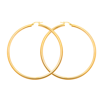 Ladies 9ct Gold  Polished 3mm Hoop Earrings 65mm - JER179F