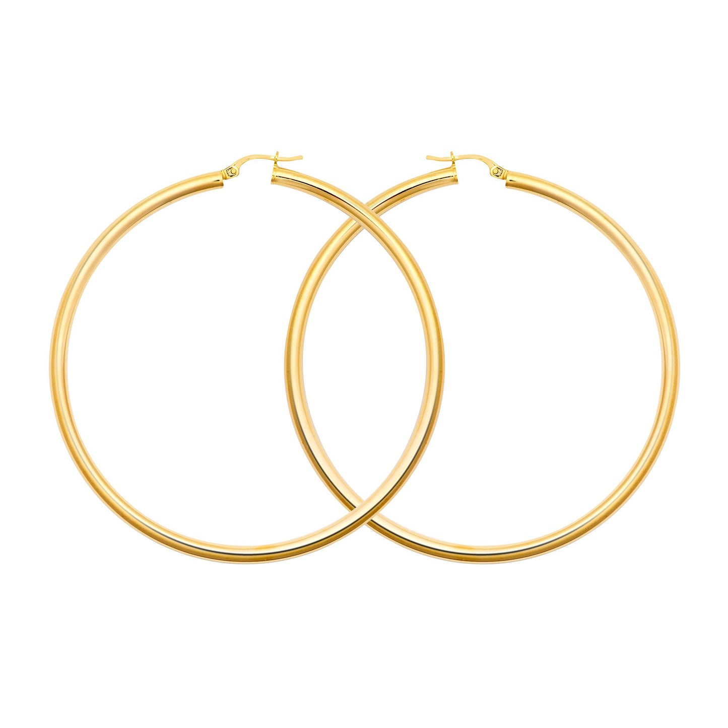 Ladies 9ct Gold  Polished 3mm Hoop Earrings 65mm - JER179F