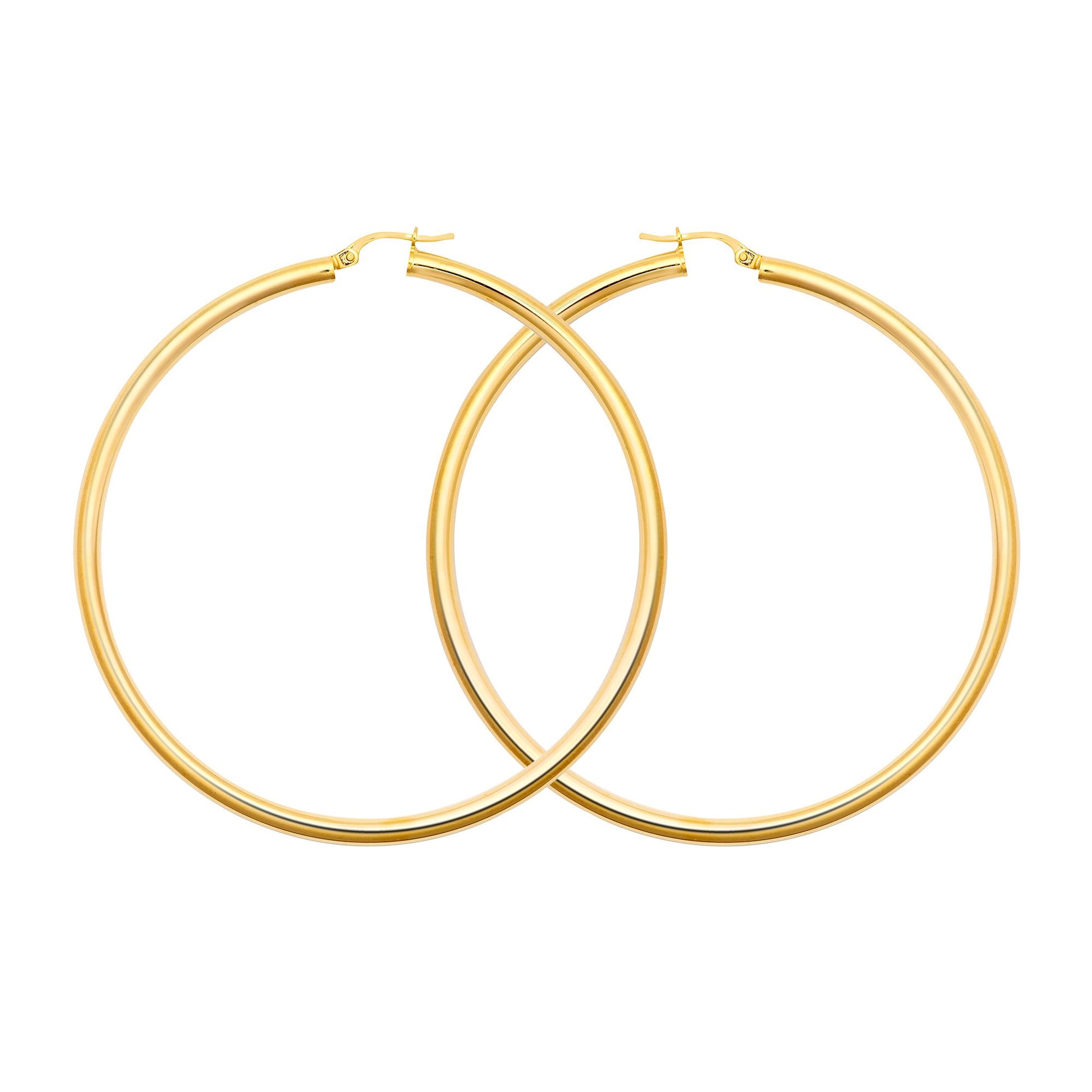 Ladies 9ct Gold  Polished 3mm Hoop Earrings 65mm - JER179F