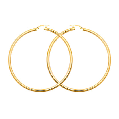 Ladies 9ct Gold  Polished 3mm Hoop Earrings 65mm - JER179F