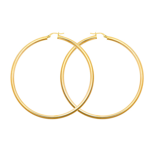 Ladies 9ct Gold  Polished 3mm Hoop Earrings 65mm - JER179F