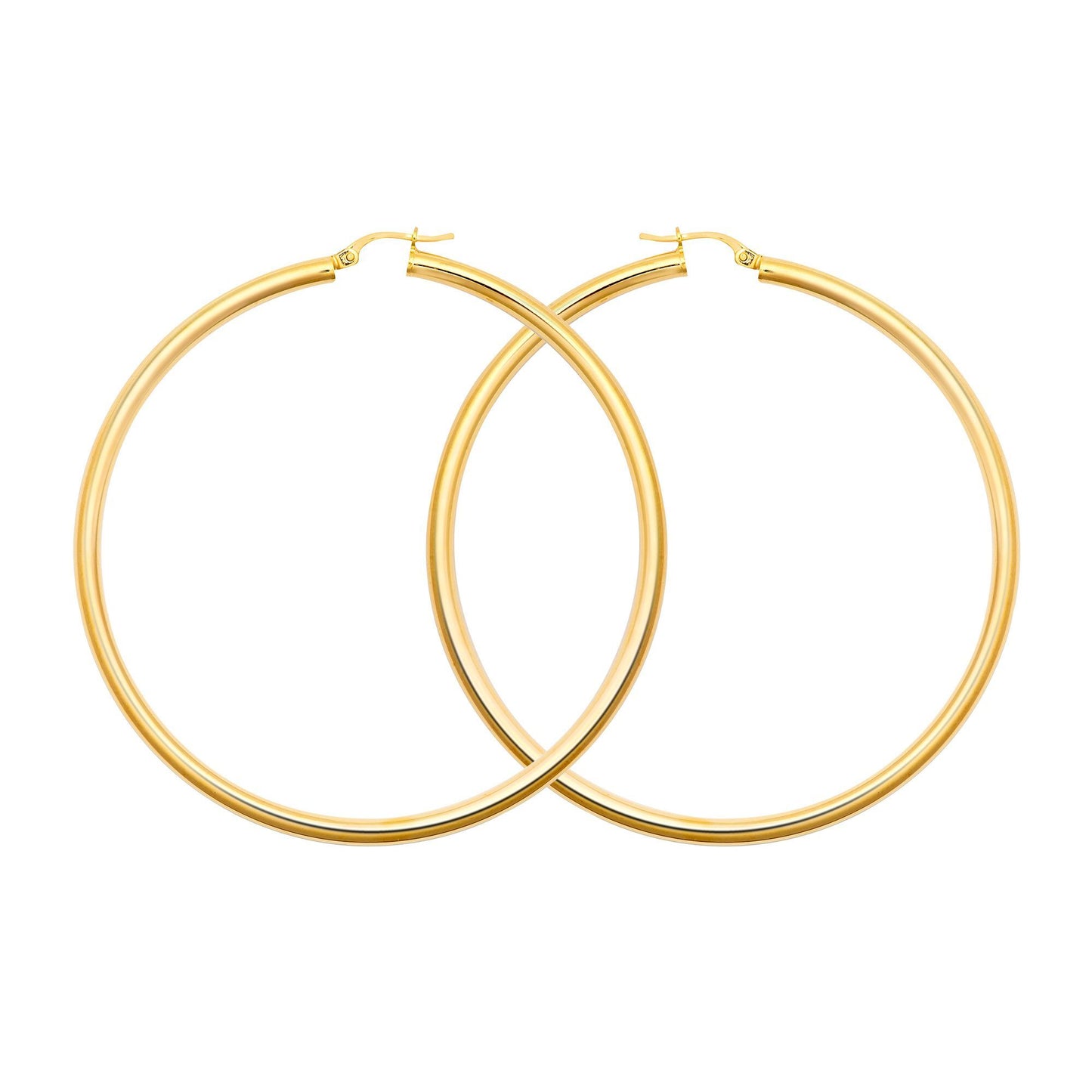 Ladies 9ct Gold  Polished 3mm Hoop Earrings 65mm - JER179F