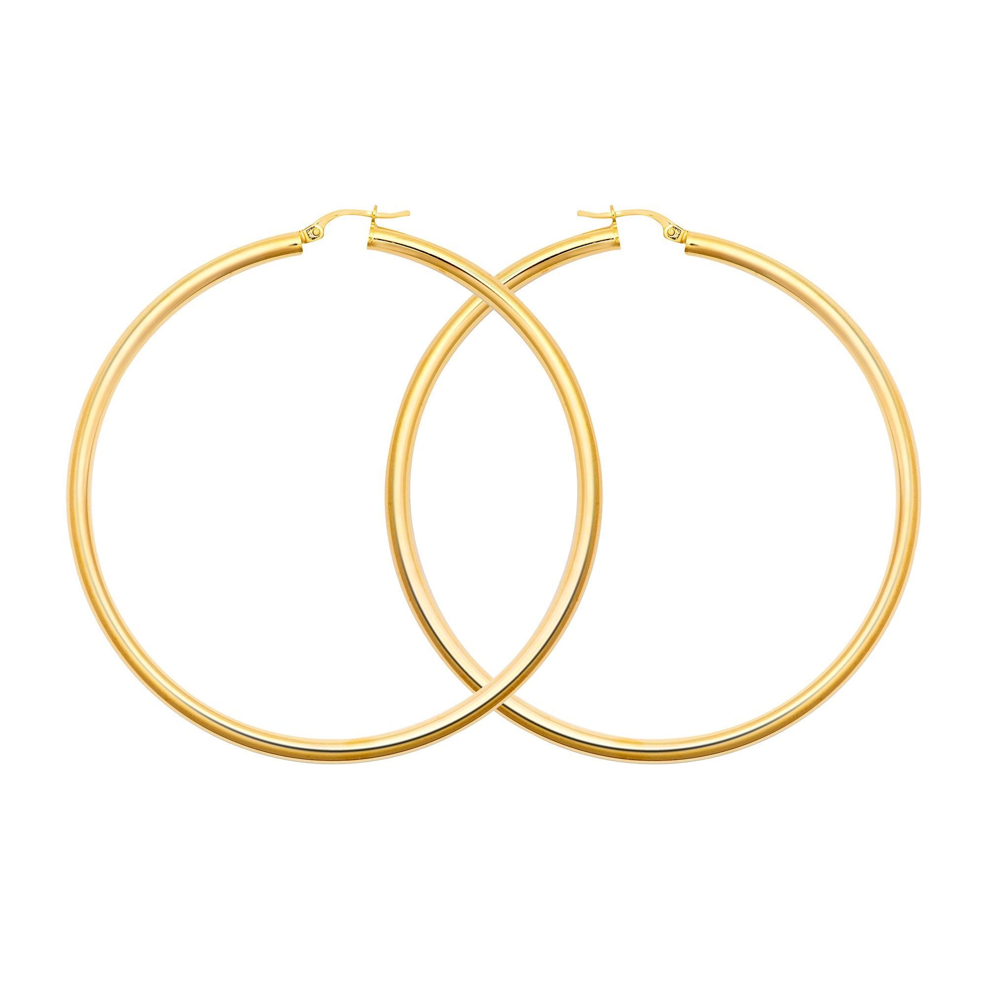 Ladies 9ct Gold  Polished 3mm Hoop Earrings 65mm - JER179F