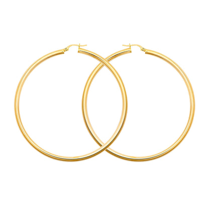 Ladies 9ct Gold  Polished 3mm Hoop Earrings 65mm - JER179F