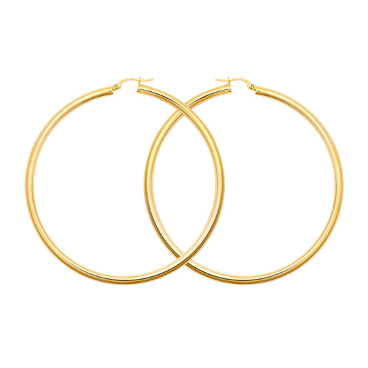 Ladies 9ct Gold  Polished 3mm Hoop Earrings 65mm - JER179F