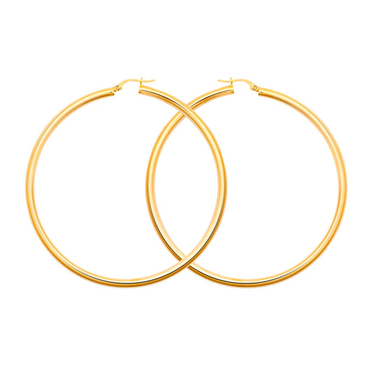 Ladies 9ct Gold  Polished 3mm Hoop Earrings 65mm - JER179F