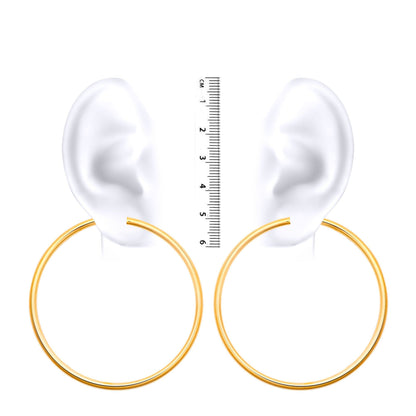 Ladies 9ct Gold  Polished 3mm Hoop Earrings 65mm - JER179F