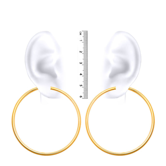 Ladies 9ct Gold  Polished 3mm Hoop Earrings 65mm - JER179F