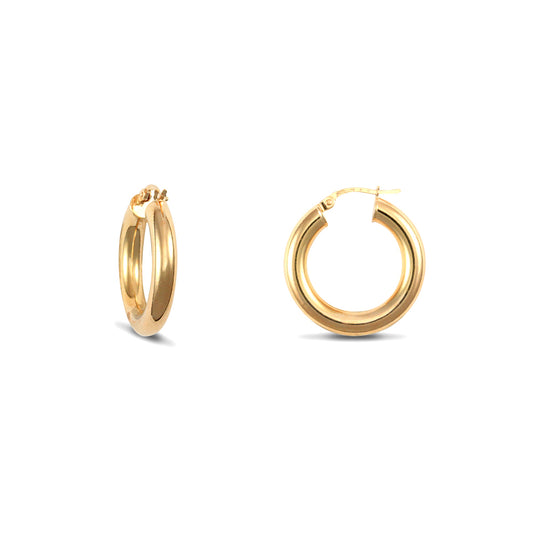 Ladies 9ct Gold  Polished 4mm Hoop Earrings 23mm - JER180