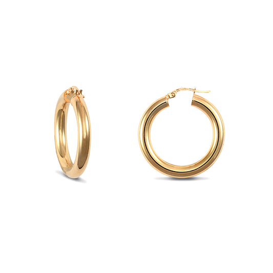 Ladies 9ct Gold  Polished 4mm Hoop Earrings 27mm - JER181