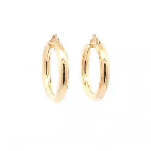 Ladies 9ct Gold  Polished 4mm Hoop Earrings 27mm - JER181