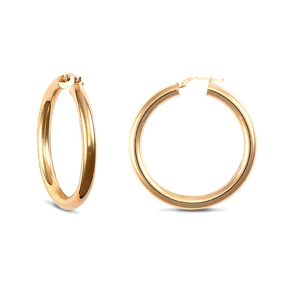 Ladies 9ct Gold  Polished 4mm Hoop Earrings 38mm - JER182