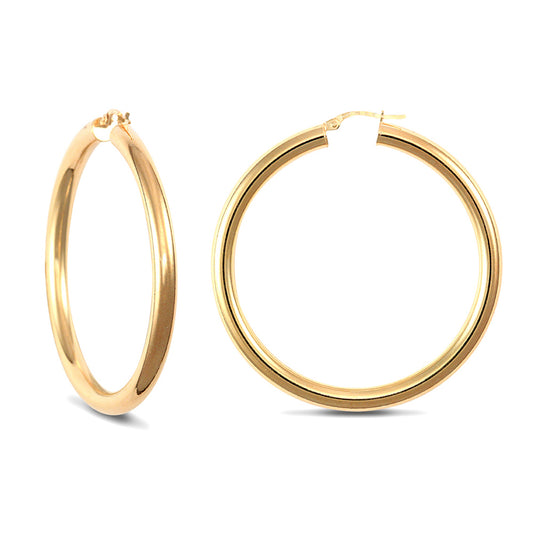 Ladies 9ct Gold  Polished 4mm Hoop Earrings 48mm - JER183