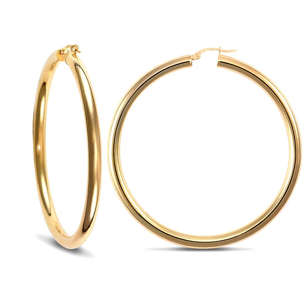 Ladies 9ct Gold  Polished 4mm Hoop Earrings 57mm - JER184