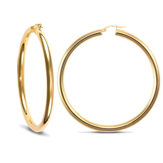 Ladies 9ct Gold  Polished 4mm Hoop Earrings 57mm - JER184