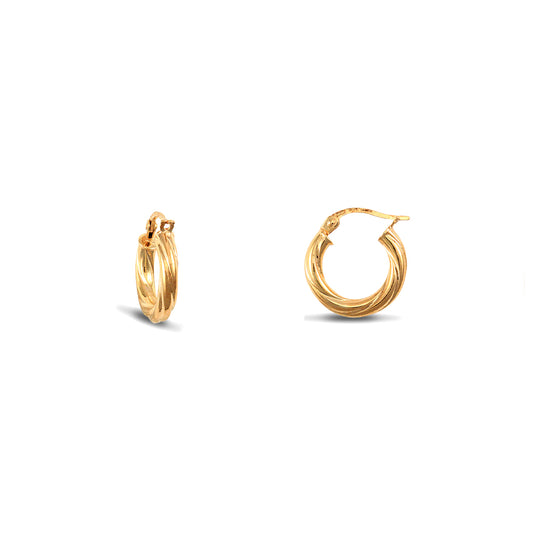 Ladies 9ct Gold  Twisted 3mm Hoop Earrings 16mm - JER194
