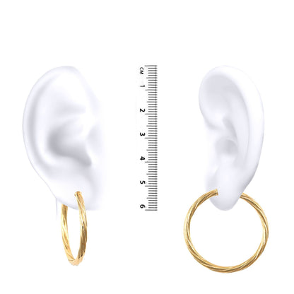 Ladies 9ct Gold  Twisted 3mm Hoop Earrings 35mm - JER198