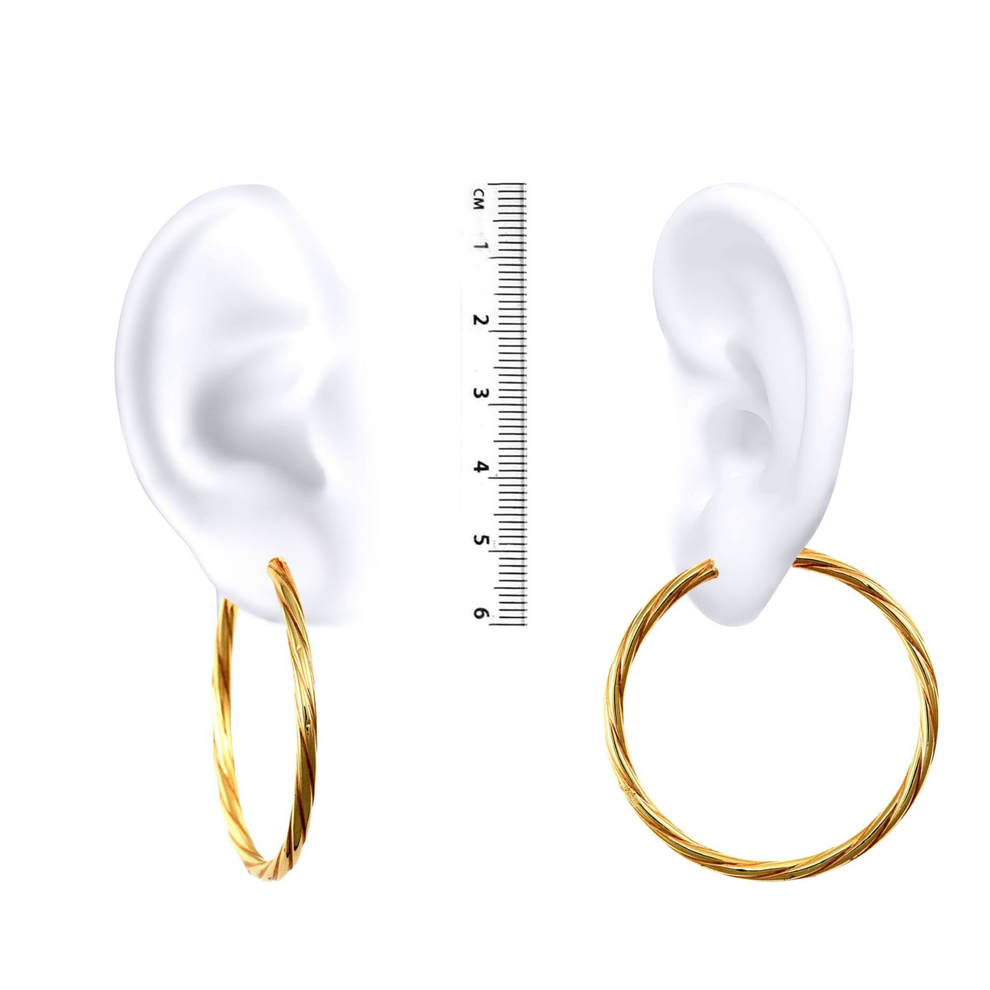 Ladies 9ct Gold  Twisted 3mm Hoop Earrings 45mm - JER199