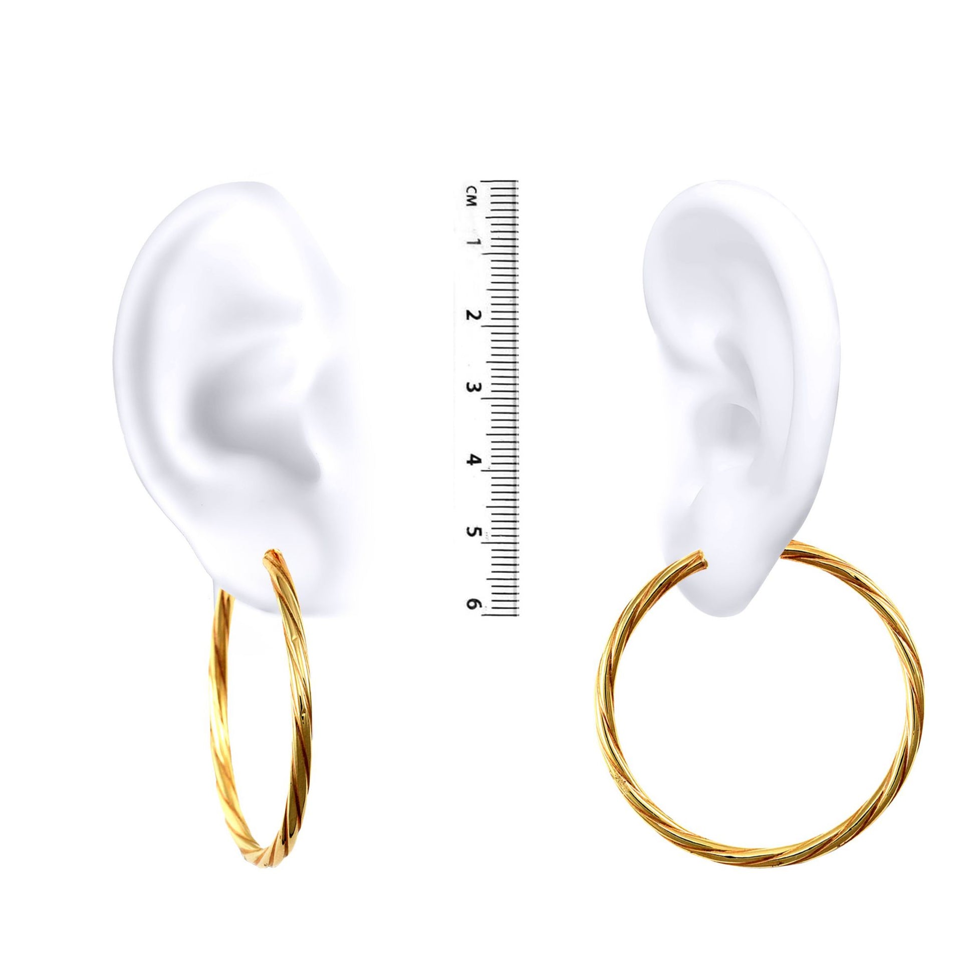Ladies 9ct Gold  Twisted 3mm Hoop Earrings 45mm - JER199
