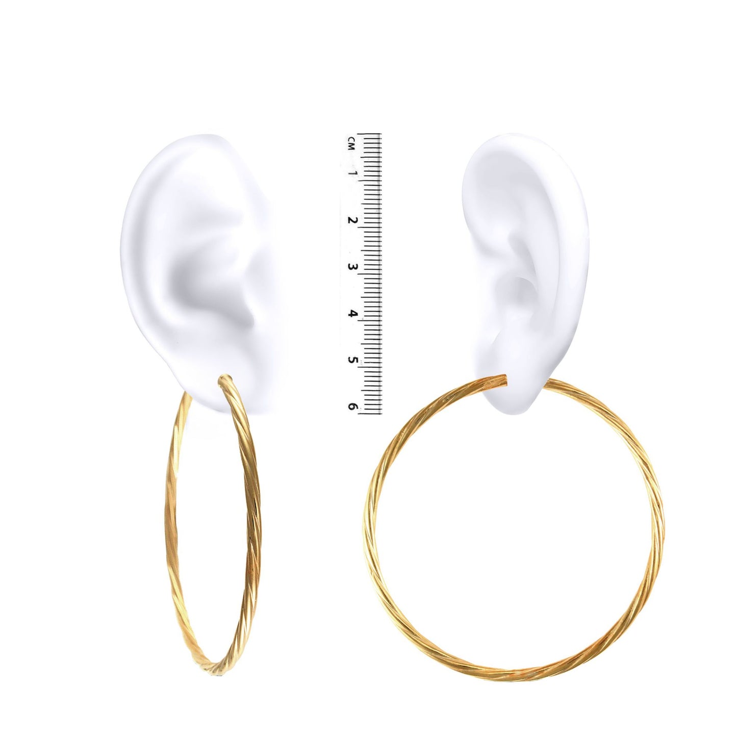 Ladies 9ct Gold  Twisted 3mm Hoop Earrings 65mm - JER200A