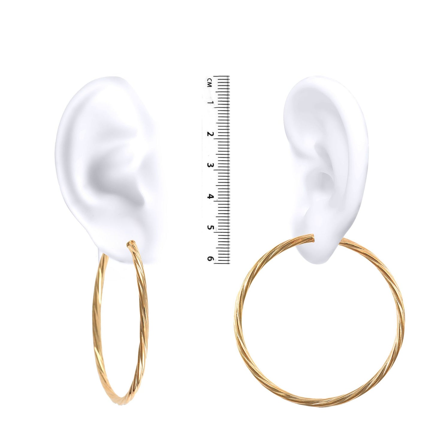 Ladies 9ct Gold  Twisted 3mm Hoop Earrings 55mm - JER200