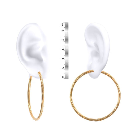 Ladies 9ct Gold  Twisted 3mm Hoop Earrings 55mm - JER200