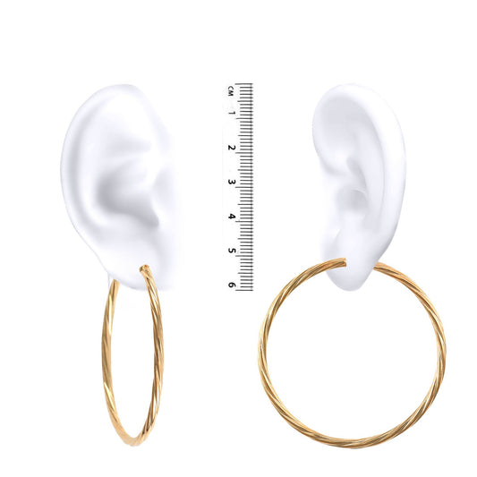 Ladies 9ct Gold  Twisted 3mm Hoop Earrings 55mm - JER200